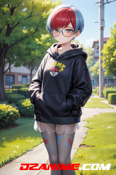 01189-2941057644-masterpiece,best quality,1girl,tomboy,Penny,short hair,blue hair,red bangs,gray eyes,glasses,round eyewear,black hoodie,grey pan.png